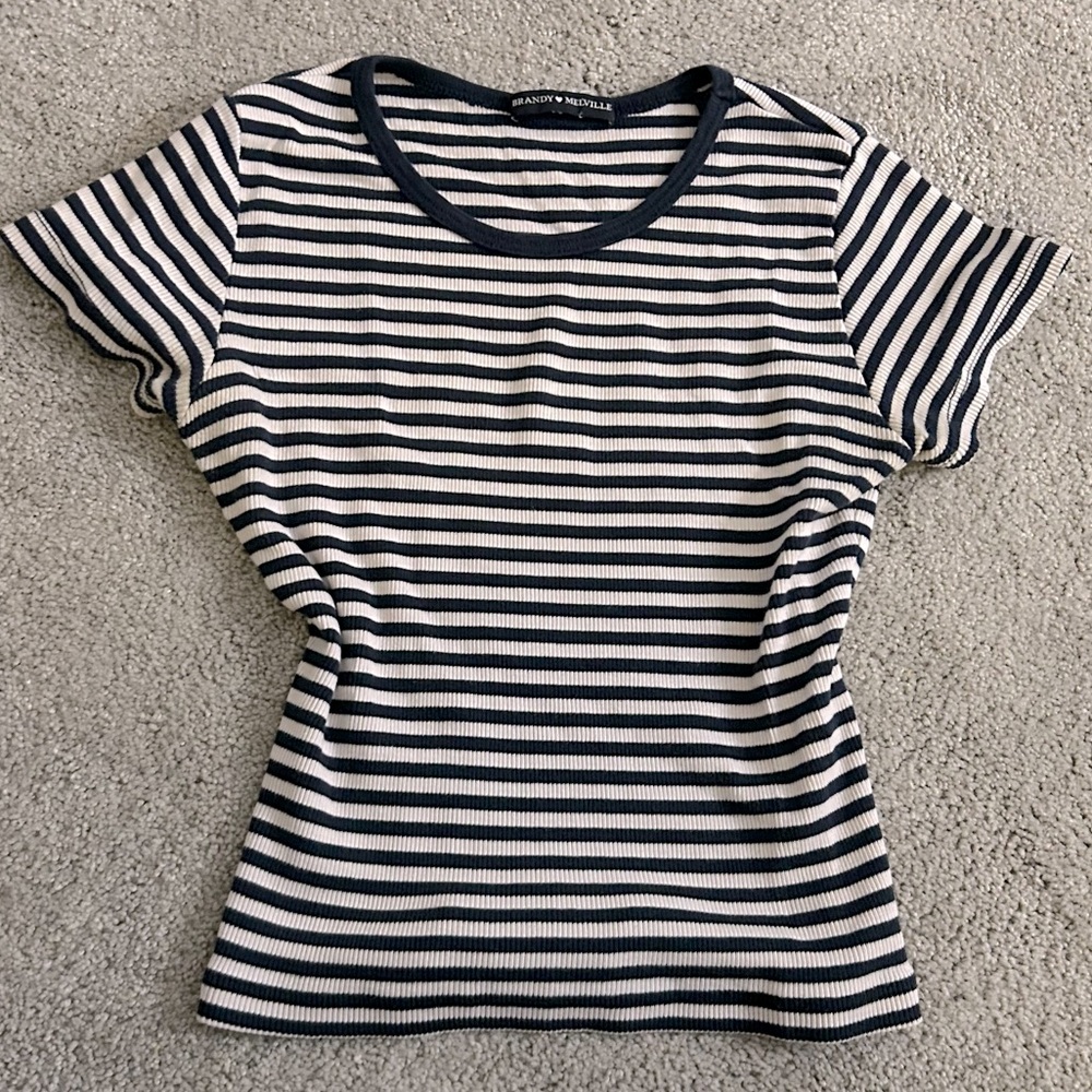 Brandy Melville Navy and White Striped Top